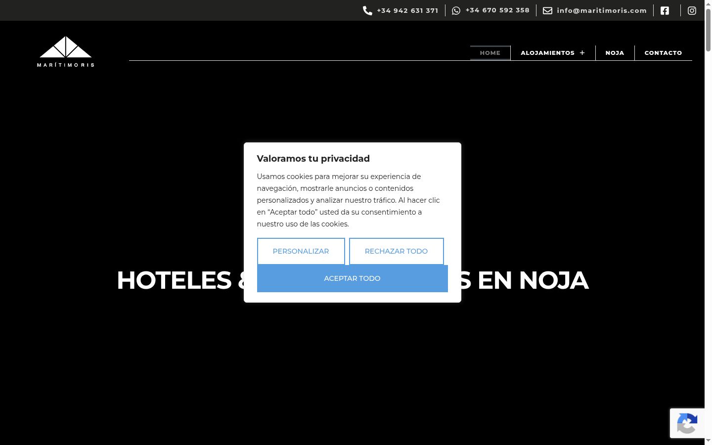 Captura de pantalla del banner de consentimiento mostrado antes de cualquier interacción