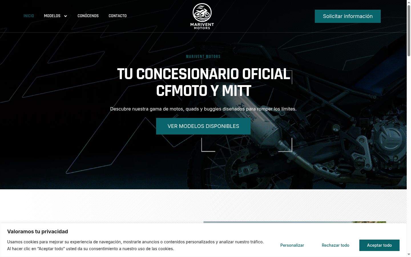 Captura de pantalla del banner de consentimiento mostrado antes de cualquier interacción