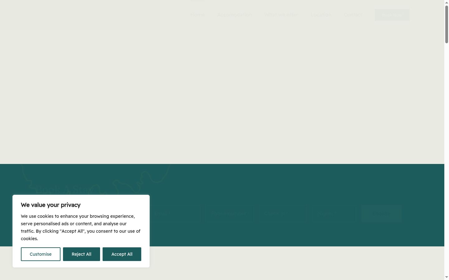 Captura de pantalla del banner de consentimiento mostrado antes de cualquier interacción