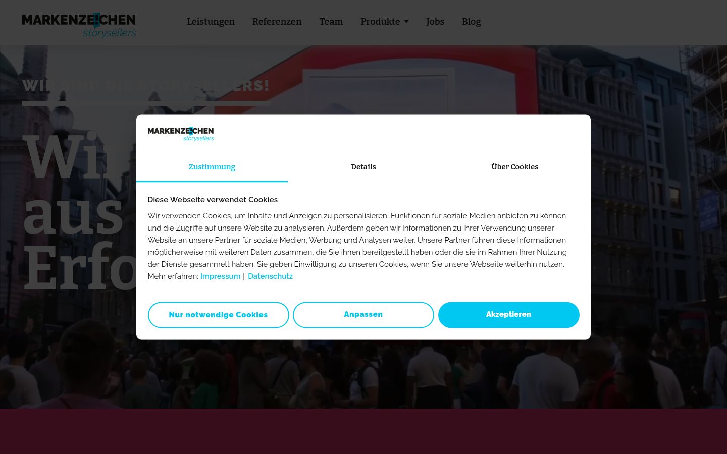 Screenshot del banner di consenso mostrato prima di qualsiasi interazione