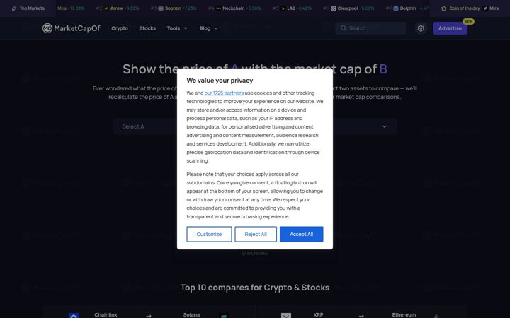 Screenshot of marketcapof.com