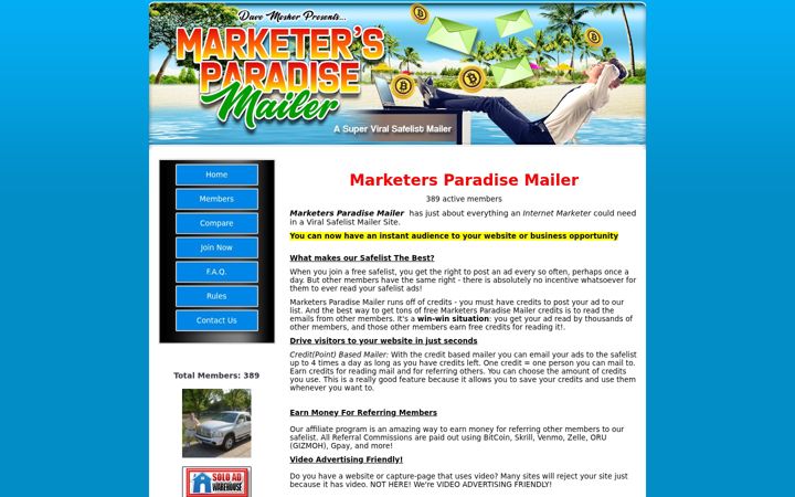 Screenshot of marketersparadisemailer.com