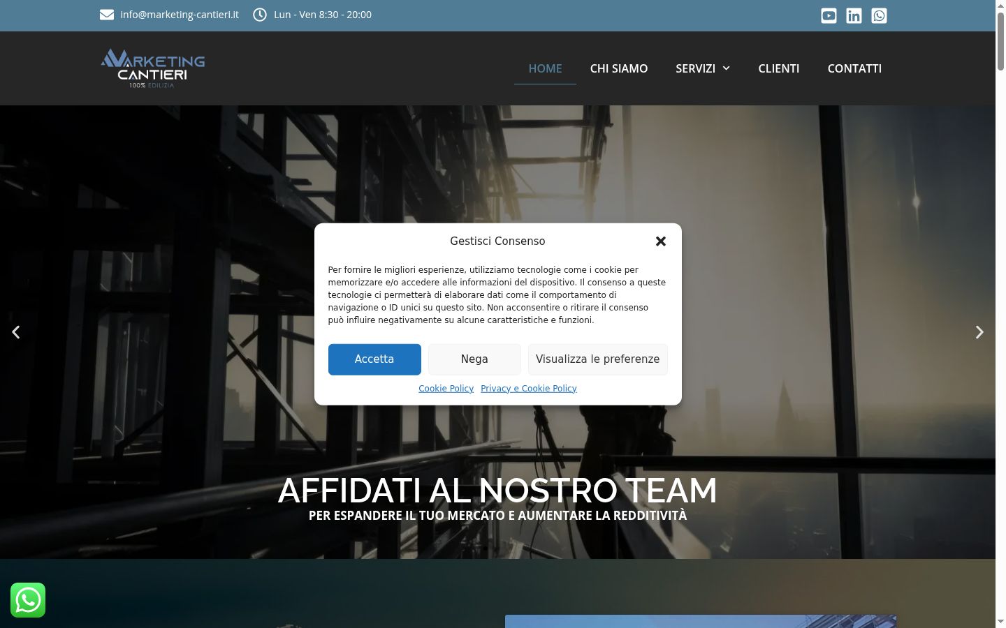 Screenshot del banner di consenso mostrato prima di qualsiasi interazione