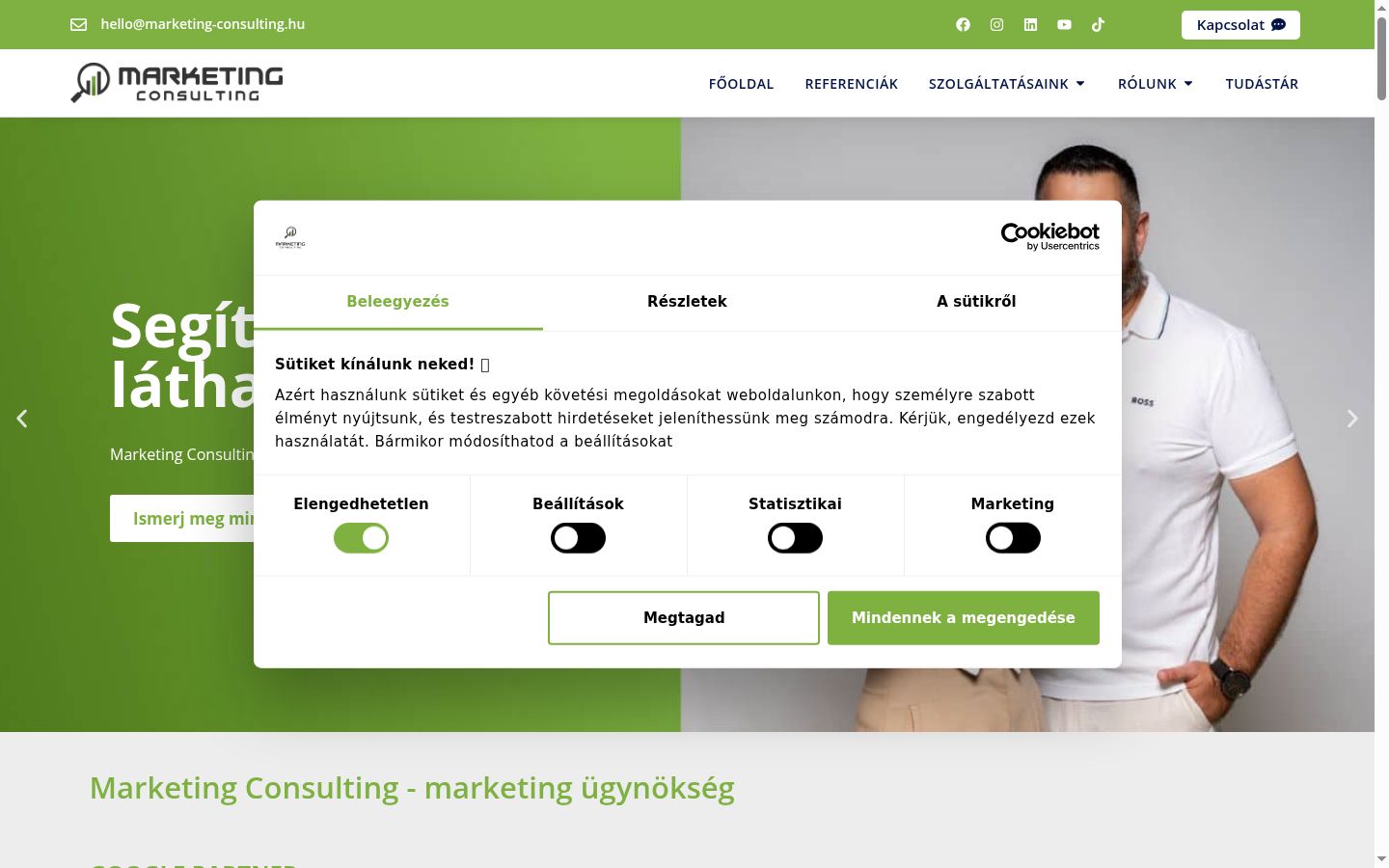 Captura de ecrã do banner de consentimento apresentado antes de qualquer interação