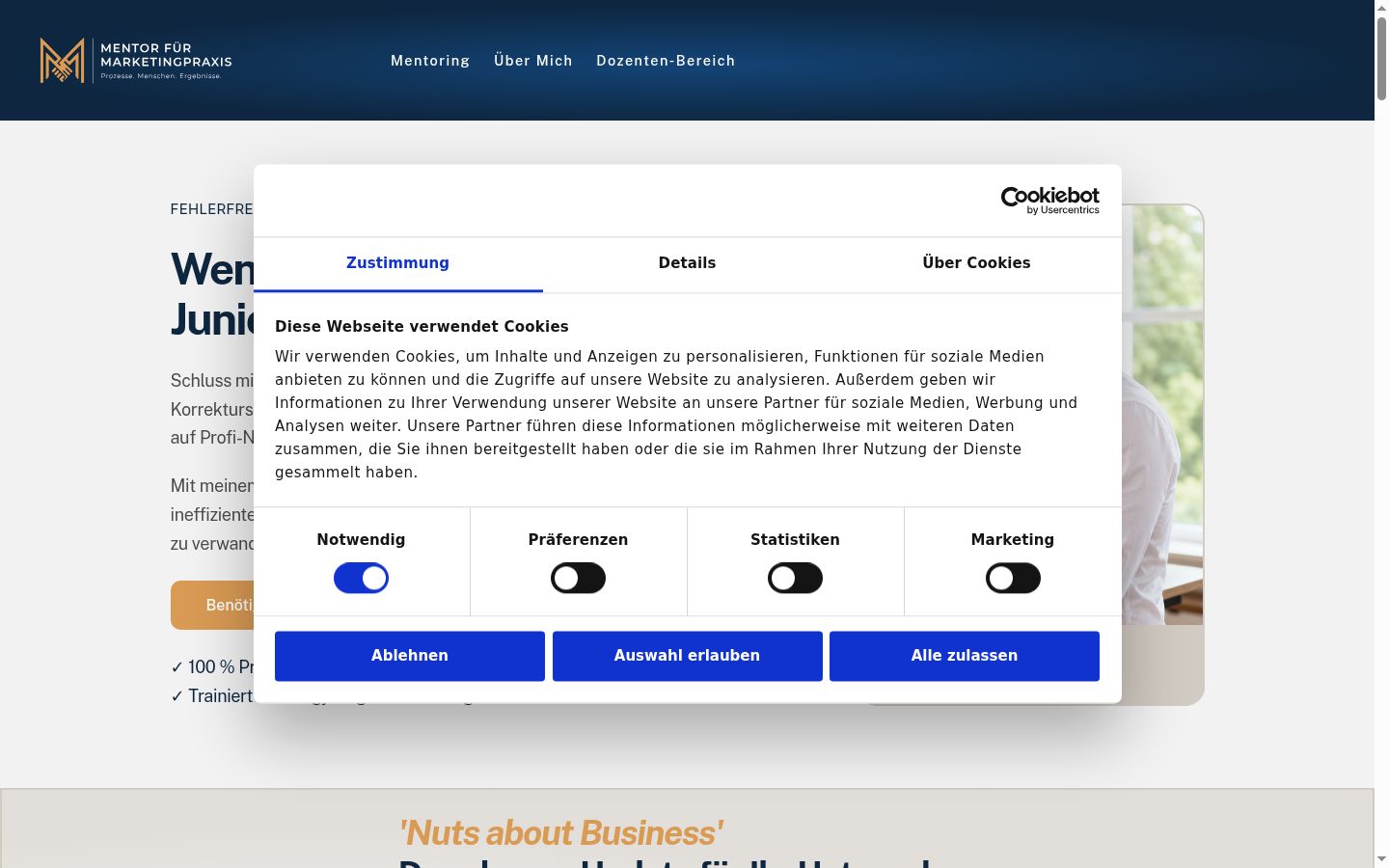 Screenshot del banner di consenso mostrato prima di qualsiasi interazione