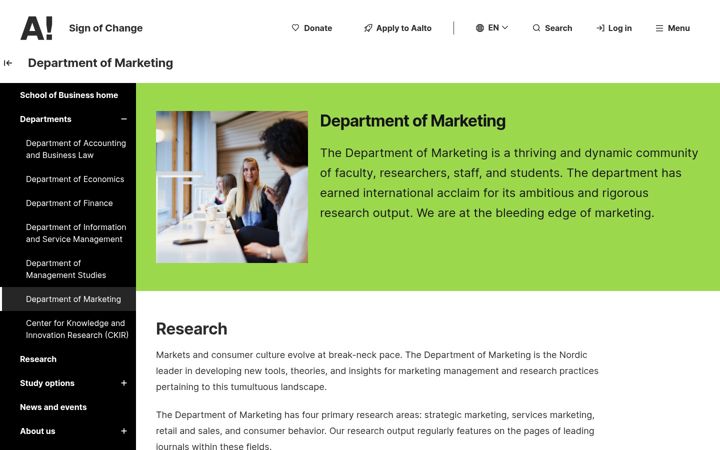 Screenshot of marketing.aalto.fi