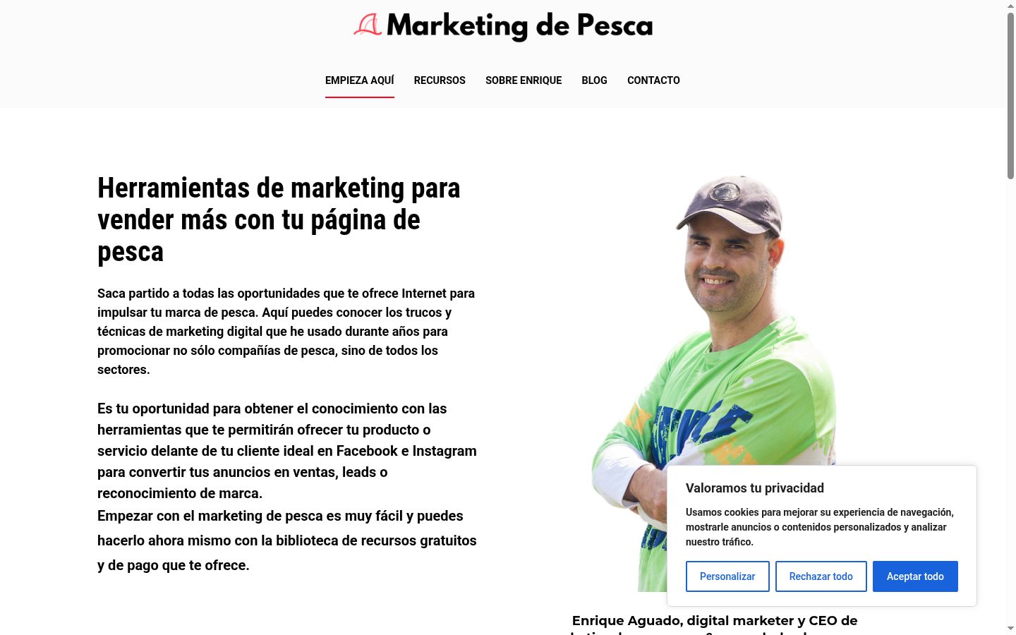 Captura de pantalla del banner de consentimiento mostrado antes de cualquier interacción