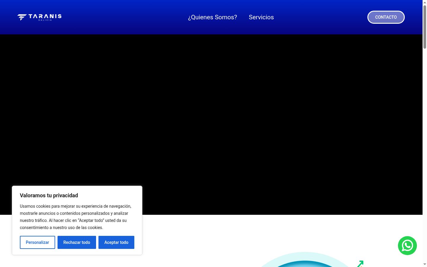 Captura de ecrã do banner de consentimento apresentado antes de qualquer interação