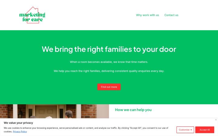 Screenshot of marketingforcare.co.uk
