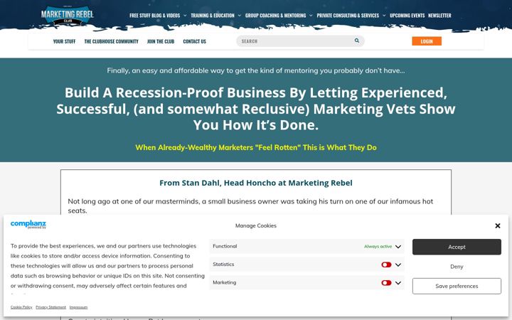 Screenshot of marketingrebelclub.com