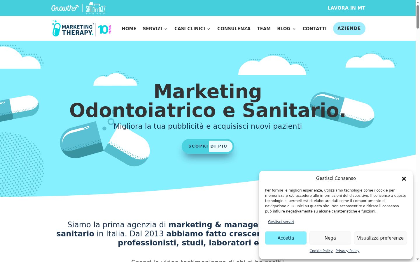 Screenshot del banner di consenso mostrato prima di qualsiasi interazione