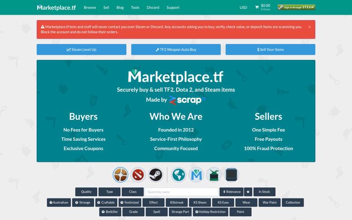 Screenshot of marketplace.tf