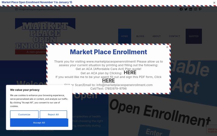 Screenshot of marketplaceopenenrollment.com