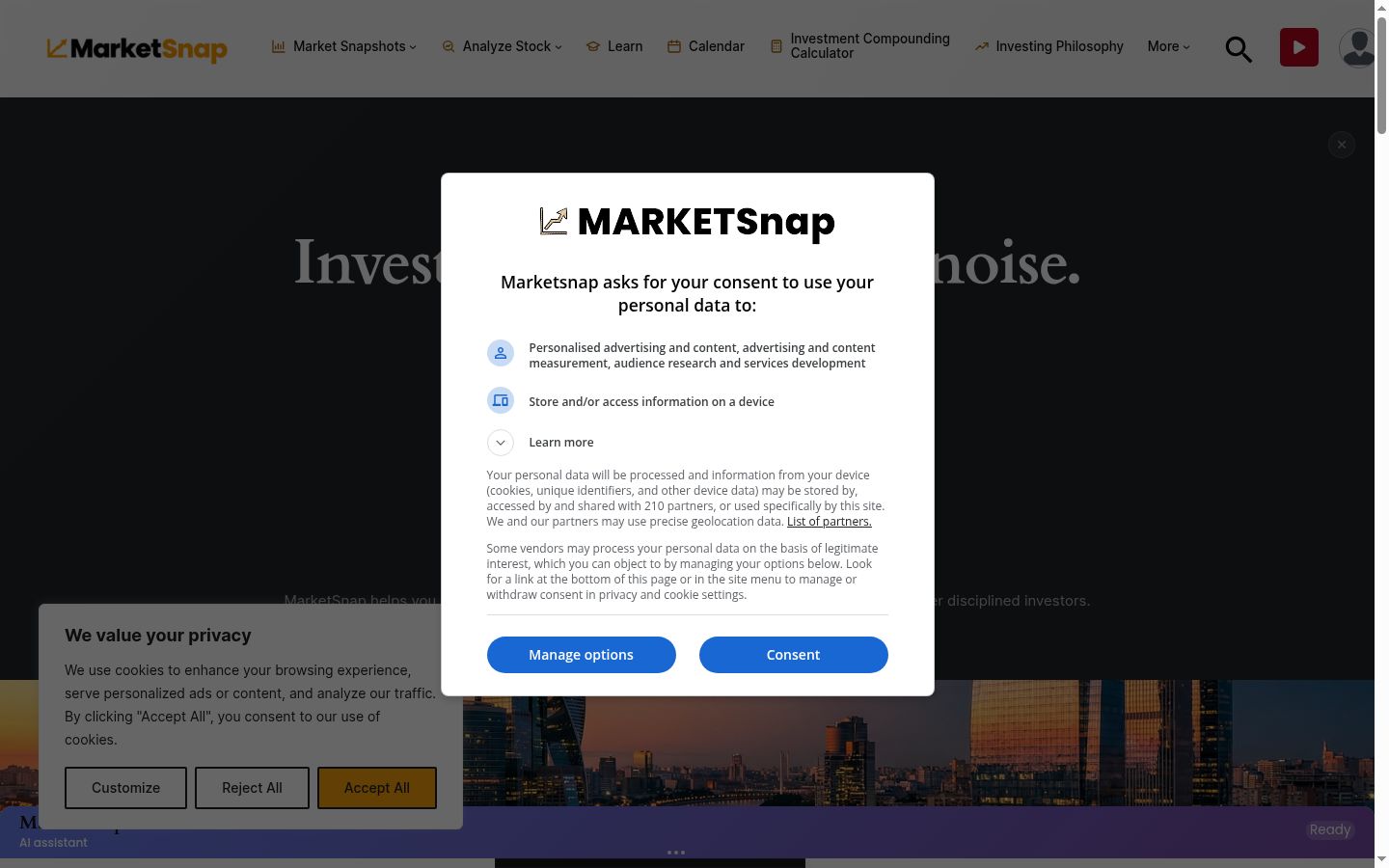 Sutikimo reklamjuostės, rodytos prieš bet kokią sąveiką, ekrano kopija