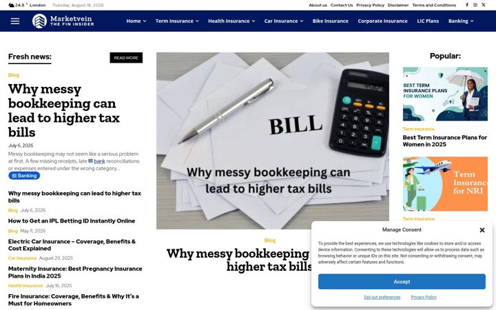 Screenshot of marketvein.com