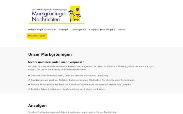 Screenshot of markgroeninger-nachrichten.de