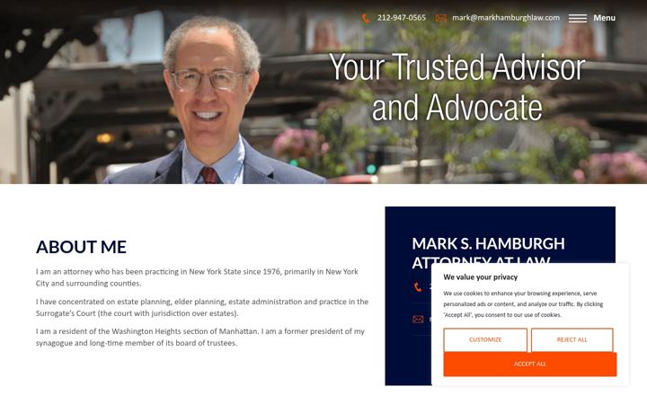Screenshot of markhamburghlaw.com