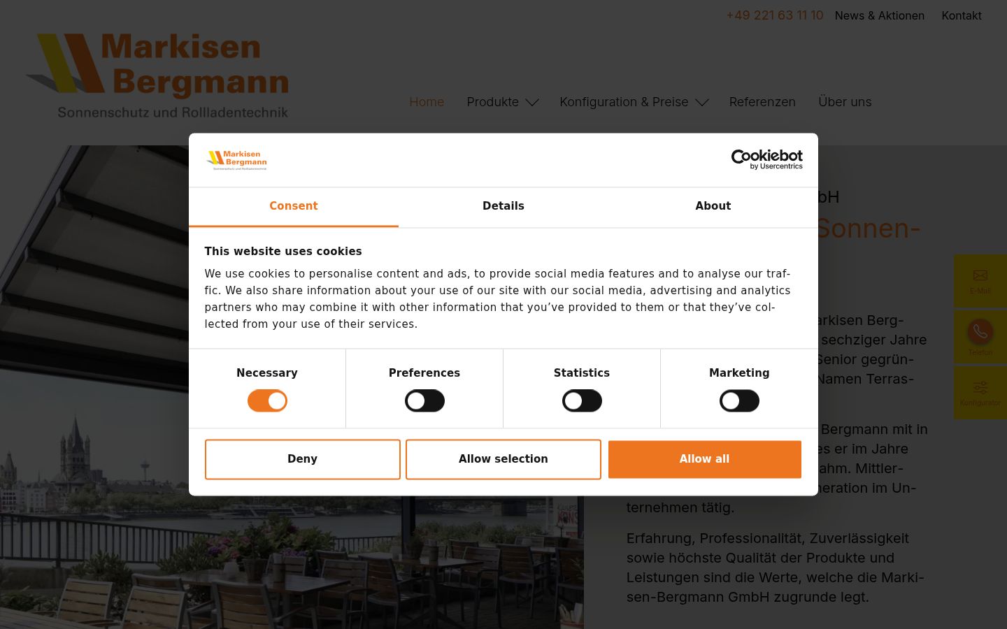 Screenshot del banner di consenso mostrato prima di qualsiasi interazione