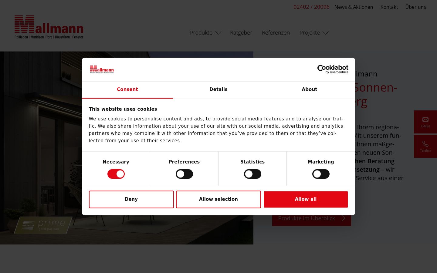 Screenshot del banner di consenso mostrato prima di qualsiasi interazione