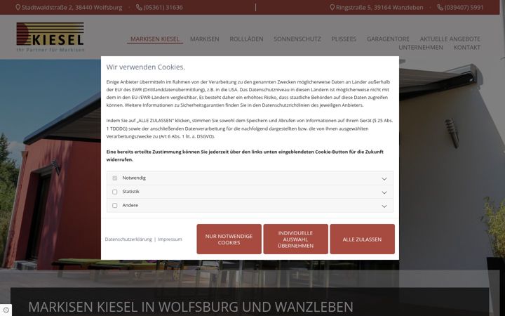 Screenshot of markisen-wolfsburg.de