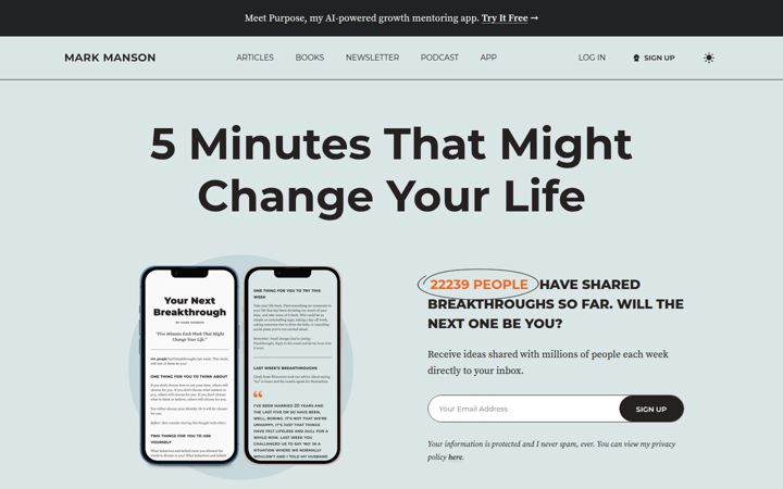 Screenshot von markmanson.net
