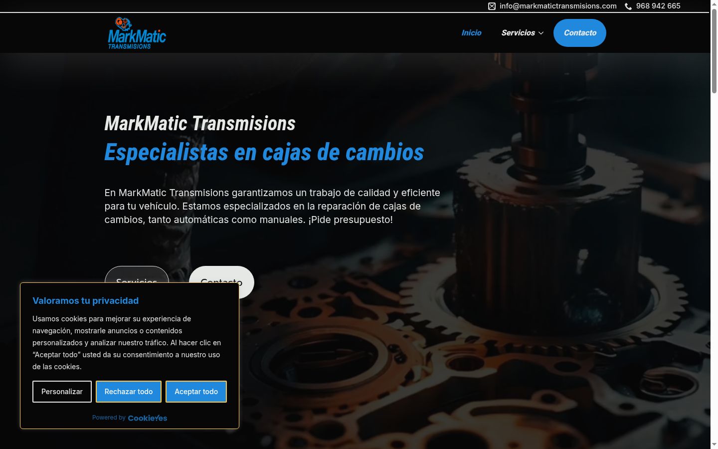 Captura de pantalla del banner de consentimiento mostrado antes de cualquier interacción