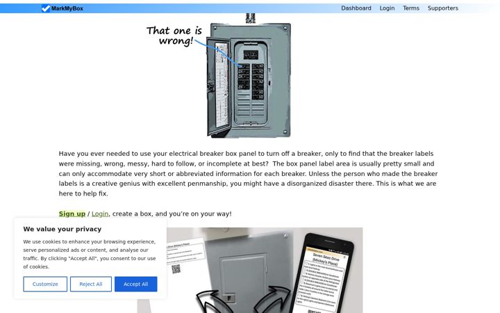 Screenshot of markmybox.com