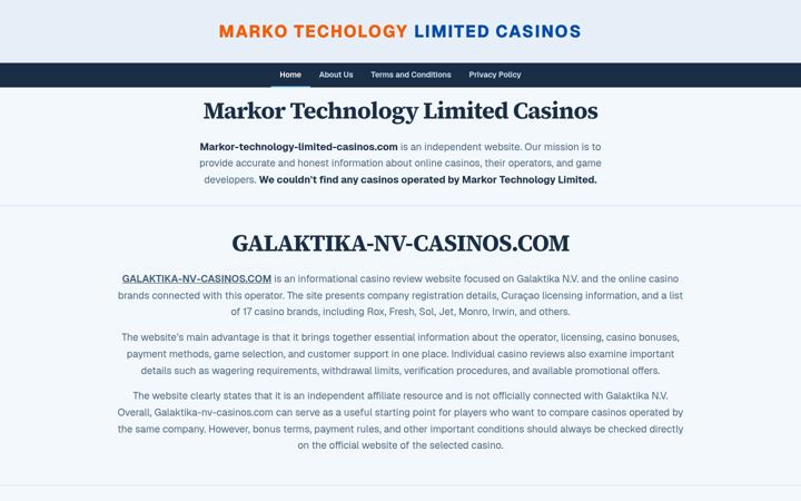 Screenshot of markor-technology-limited-casinos.com