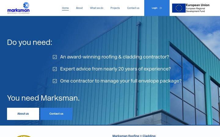 Screenshot of marksman-roofing.co.uk