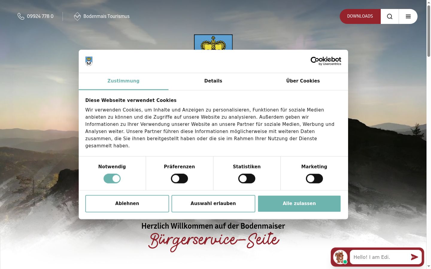 Screenshot del banner di consenso mostrato prima di qualsiasi interazione