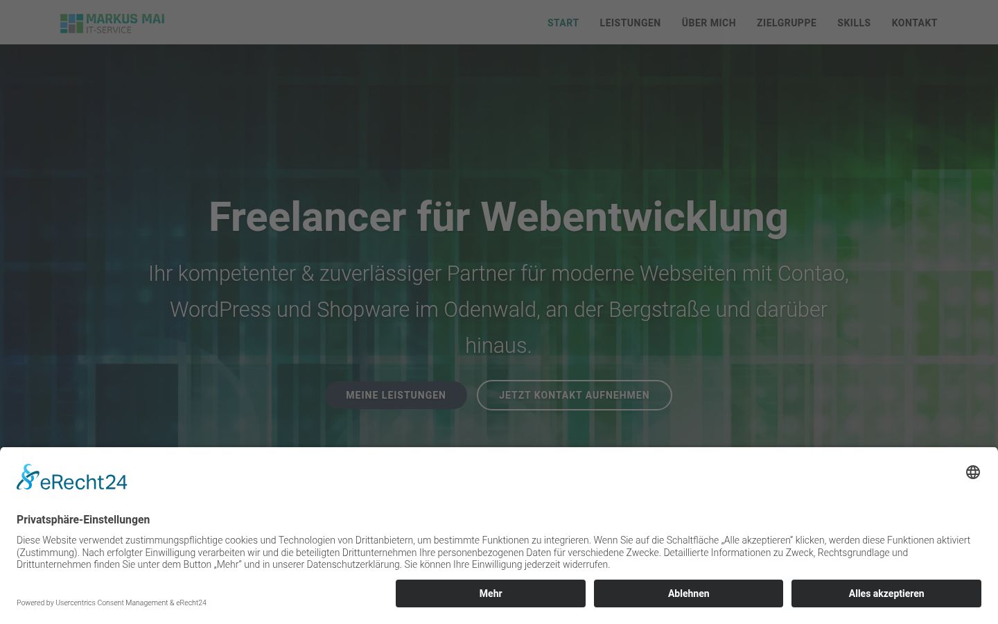 Screenshot des Einwilligungsbanners vor jeglicher Interaktion