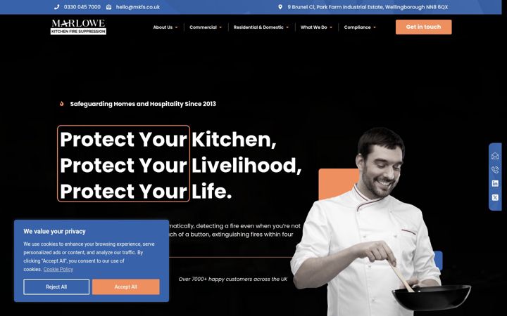 Screenshot of marlowekitchenfiresuppression.com
