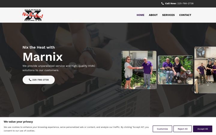 Screenshot of marnixheatingandair.com