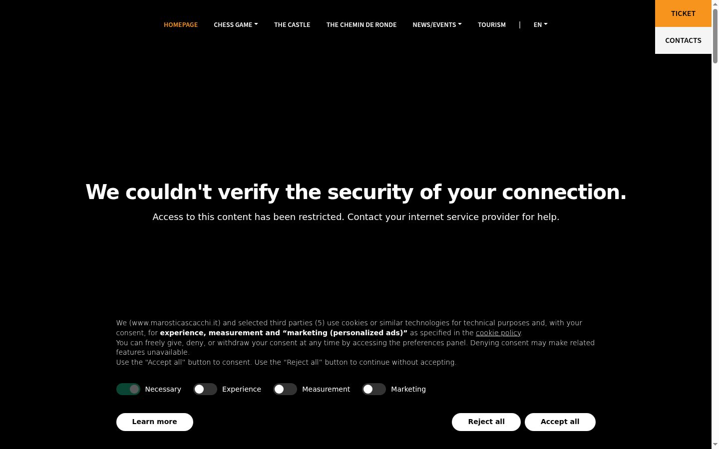 Screenshot del banner di consenso mostrato prima di qualsiasi interazione