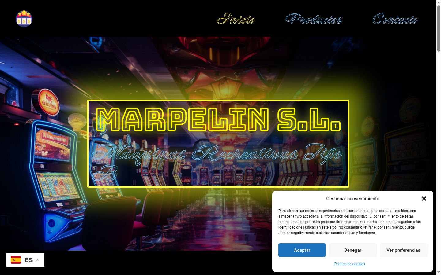 Captura de pantalla del banner de consentimiento mostrado antes de cualquier interacción