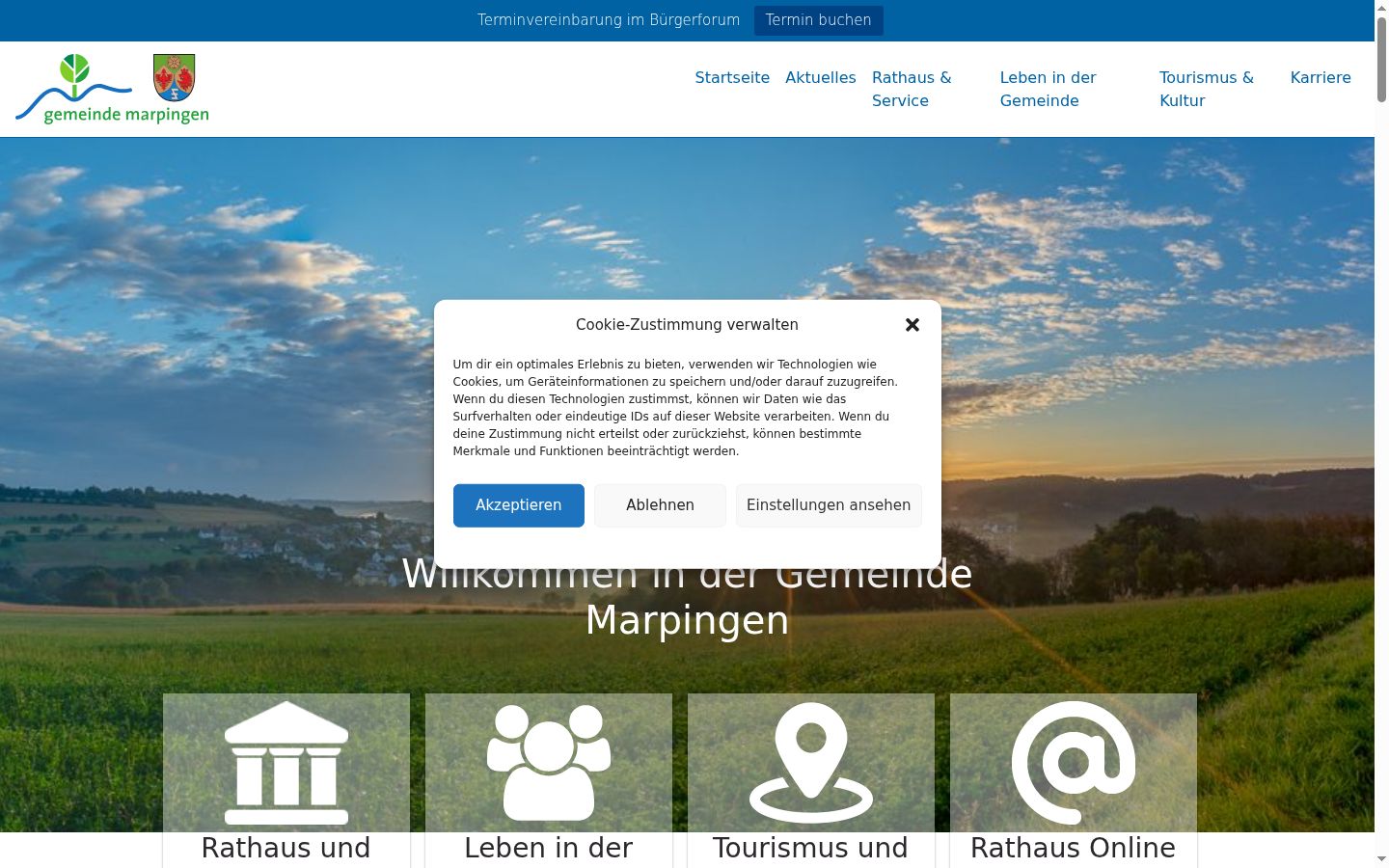 Screenshot del banner di consenso mostrato prima di qualsiasi interazione