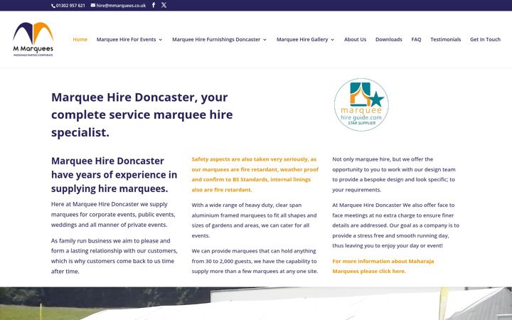 Screenshot of marqueehiredoncaster.co.uk