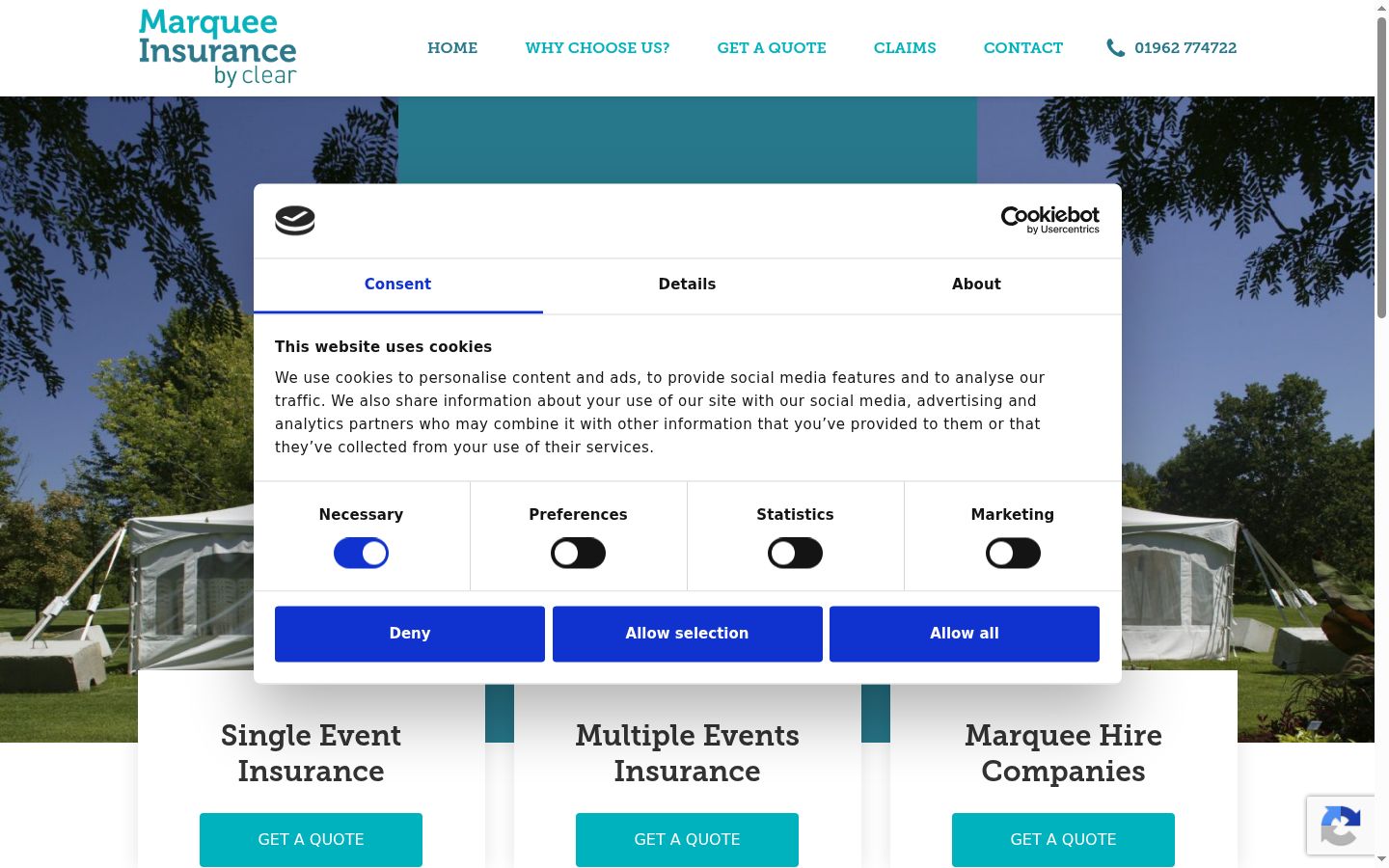 Screenshot del banner di consenso mostrato prima di qualsiasi interazione