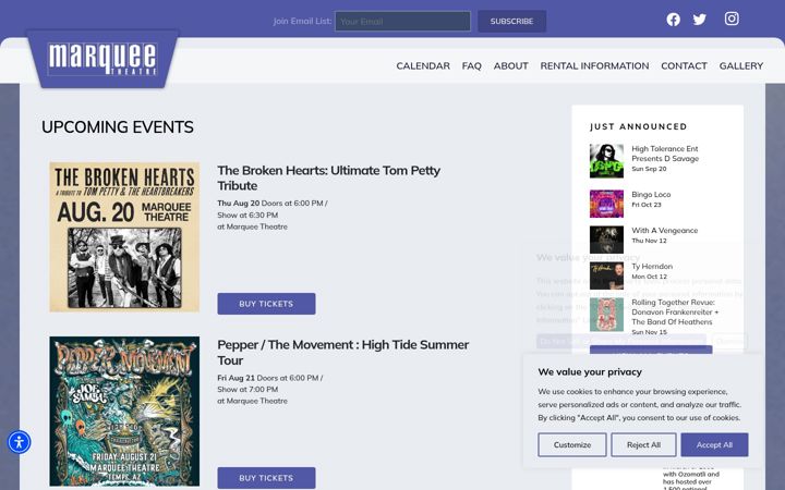 Screenshot of marqueetheatreaz.com