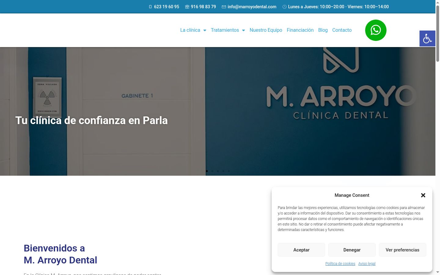 Screenshot del banner di consenso mostrato prima di qualsiasi interazione