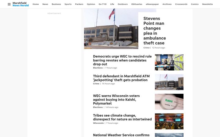 Screenshot of marshfieldnewsherald.com