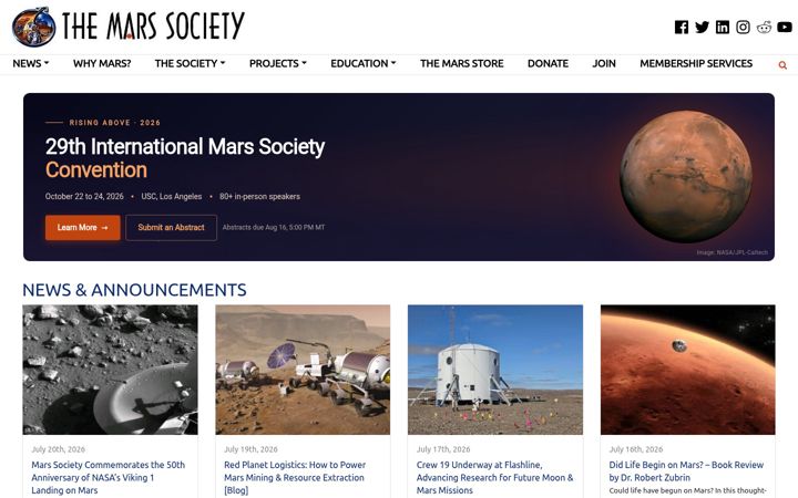 Screenshot of marssociety.org