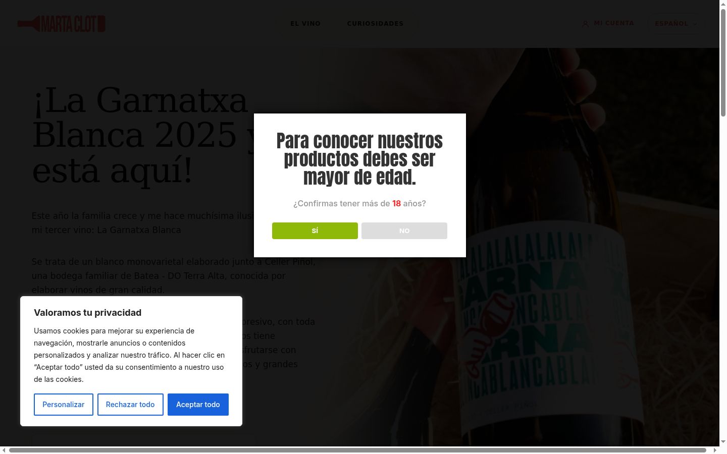 Captura de ecrã do banner de consentimento apresentado antes de qualquer interação