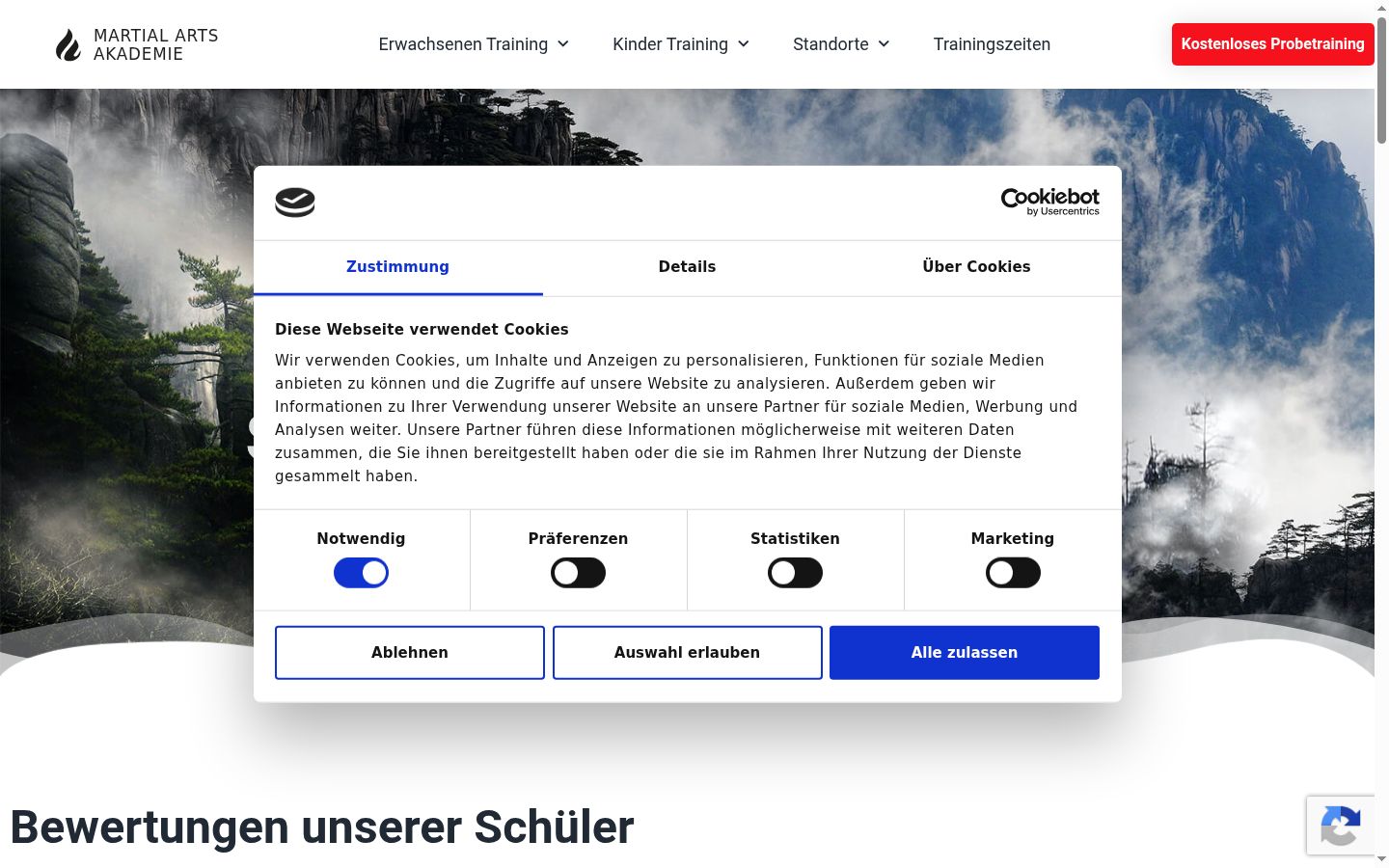 Screenshot of the consent banner shown before any interaction