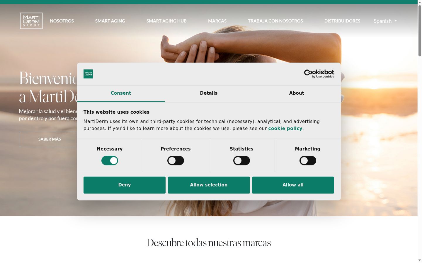 Screenshot del banner di consenso mostrato prima di qualsiasi interazione