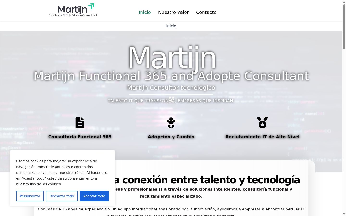 Captura de pantalla del banner de consentimiento mostrado antes de cualquier interacción