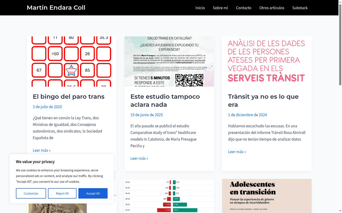 Captura de pantalla del banner de consentimiento mostrado antes de cualquier interacción
