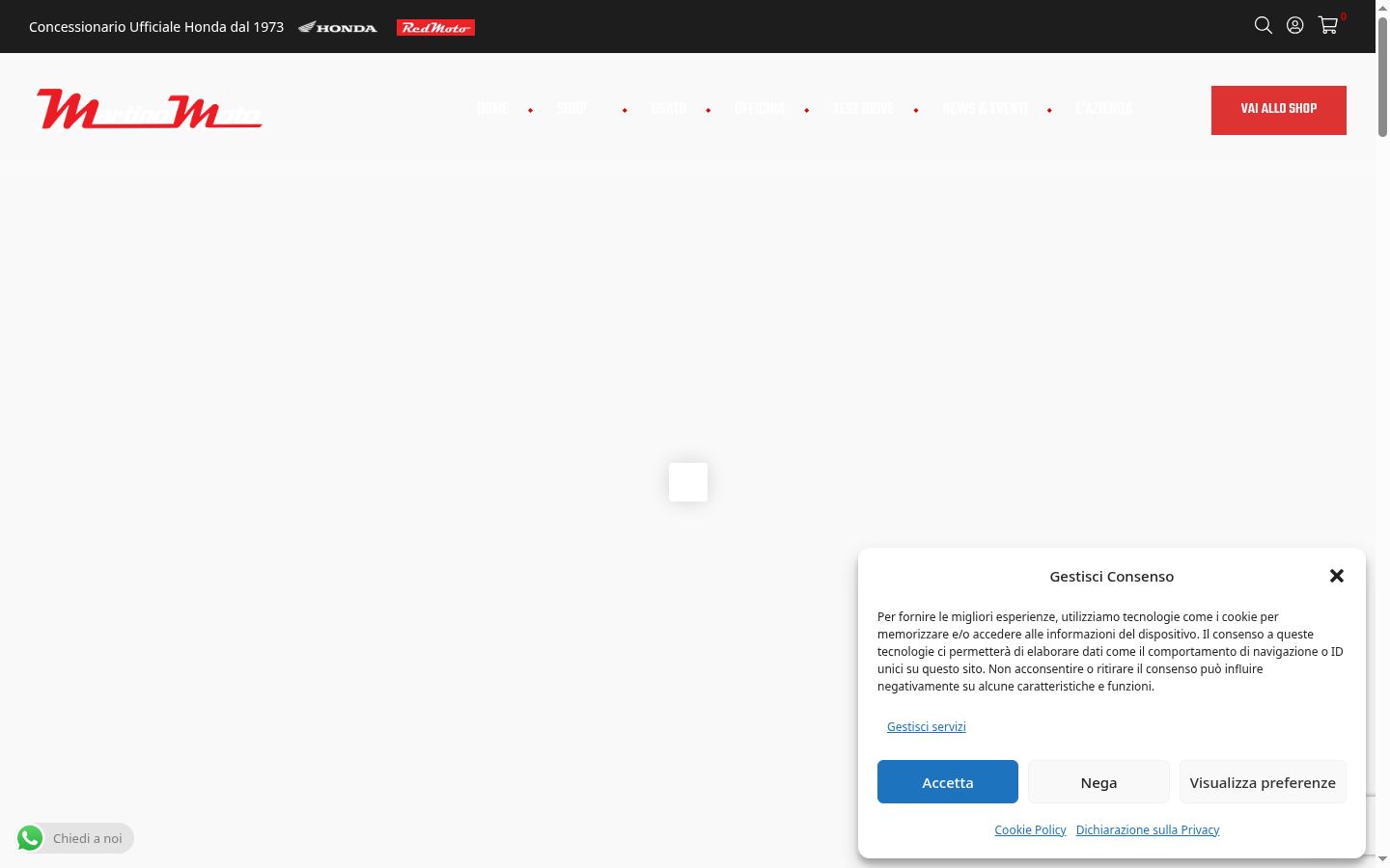 Screenshot del banner di consenso mostrato prima di qualsiasi interazione