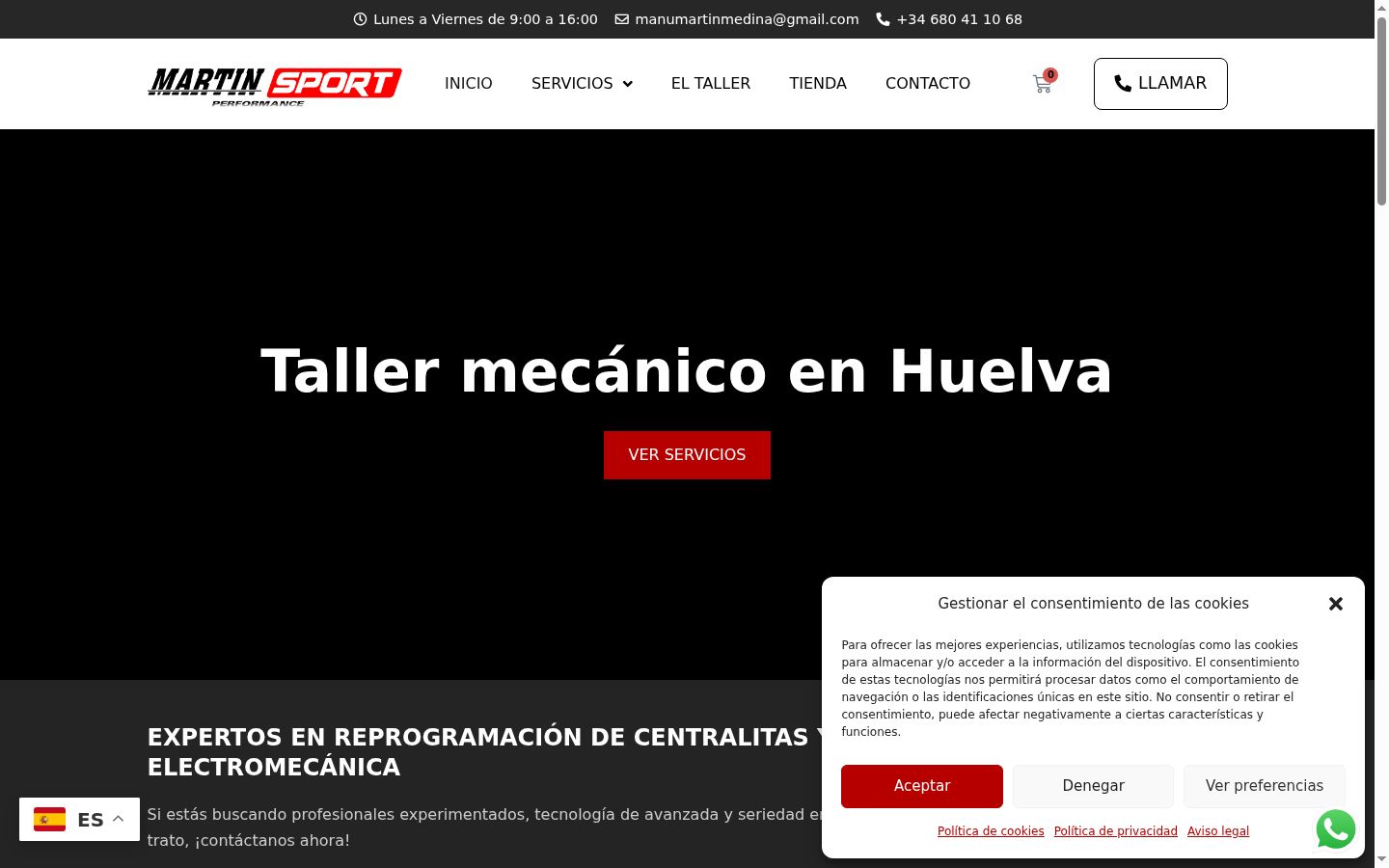 Captura de pantalla del banner de consentimiento mostrado antes de cualquier interacción