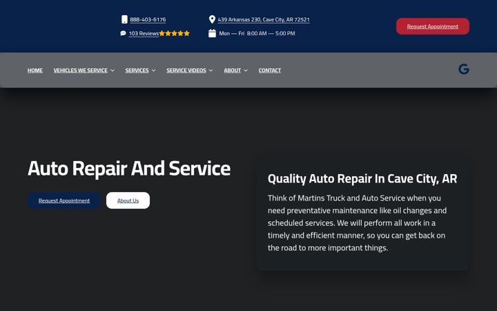 Screenshot of martinstruckandautoservice.com